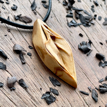 Vulva Olive Wood Pendant