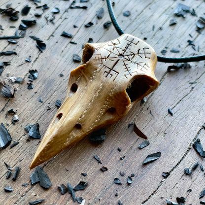 Raven Skull “Vegvísir” Pendant