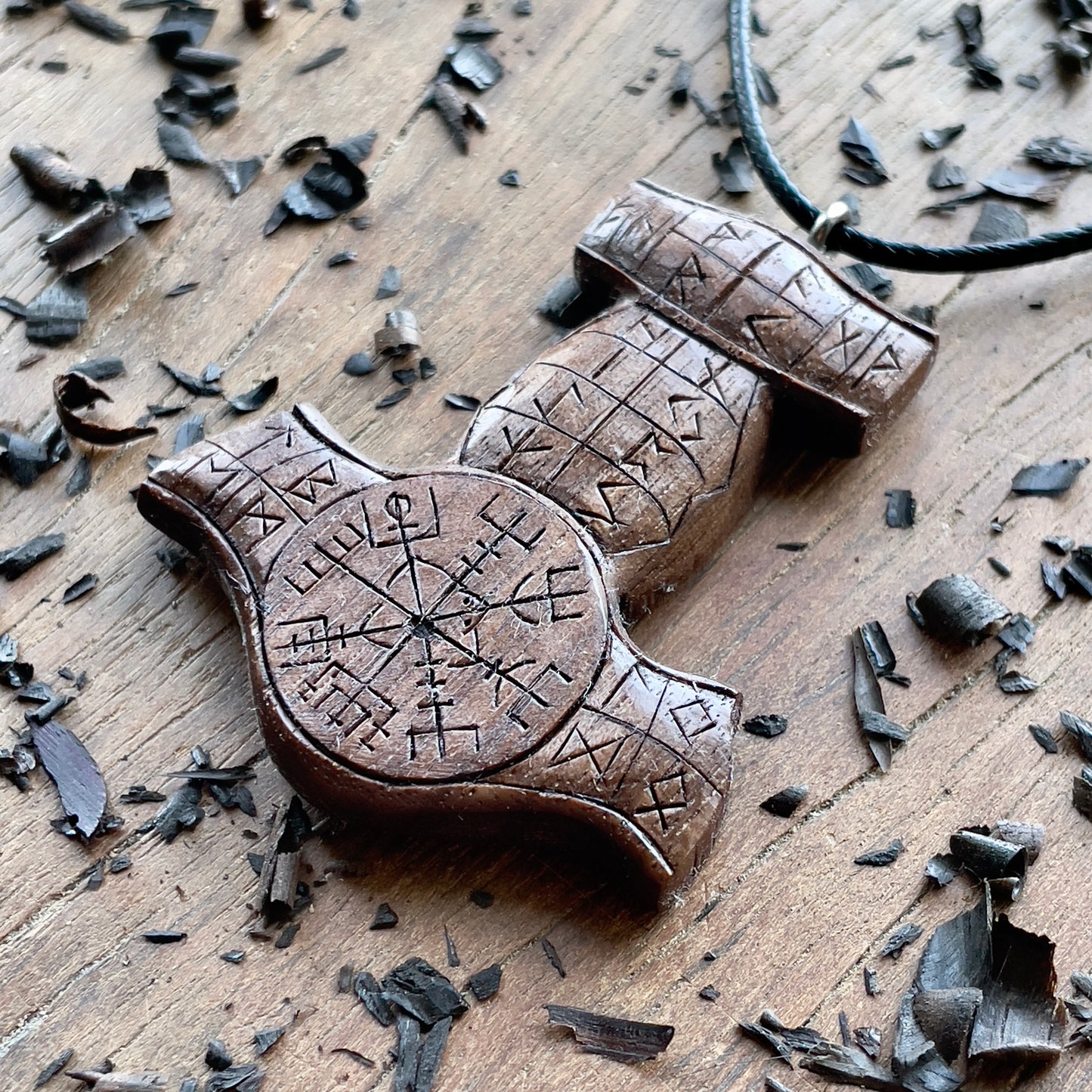 Mjölnir (Thor’s Hammer) Rune Pendant - Vegvísir or Helm of Awe