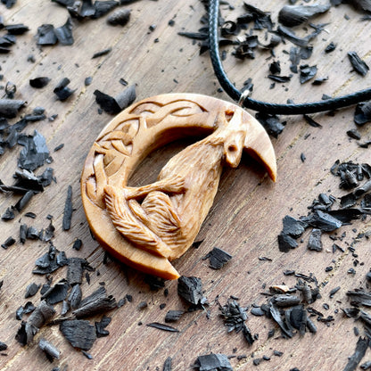 Wolf on the Moon Pendant with Triquetra