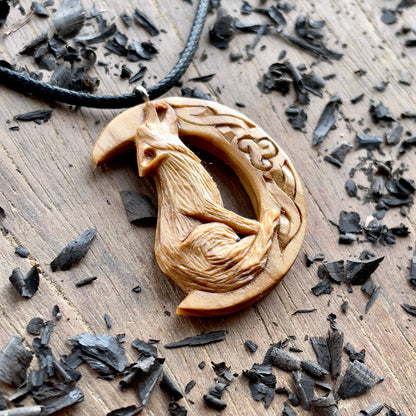 Wolf on the Moon Pendant with Triskelion