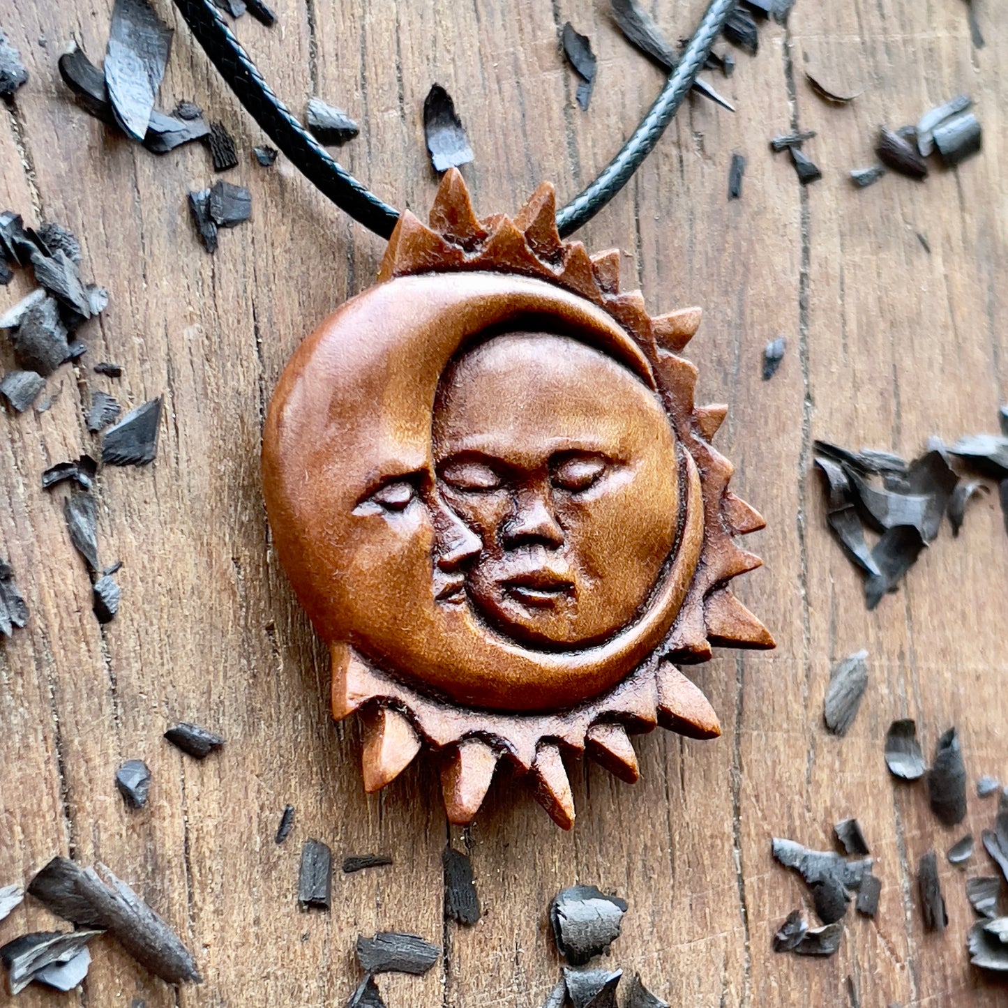 Sun And Moon Apricot Wood Pendant