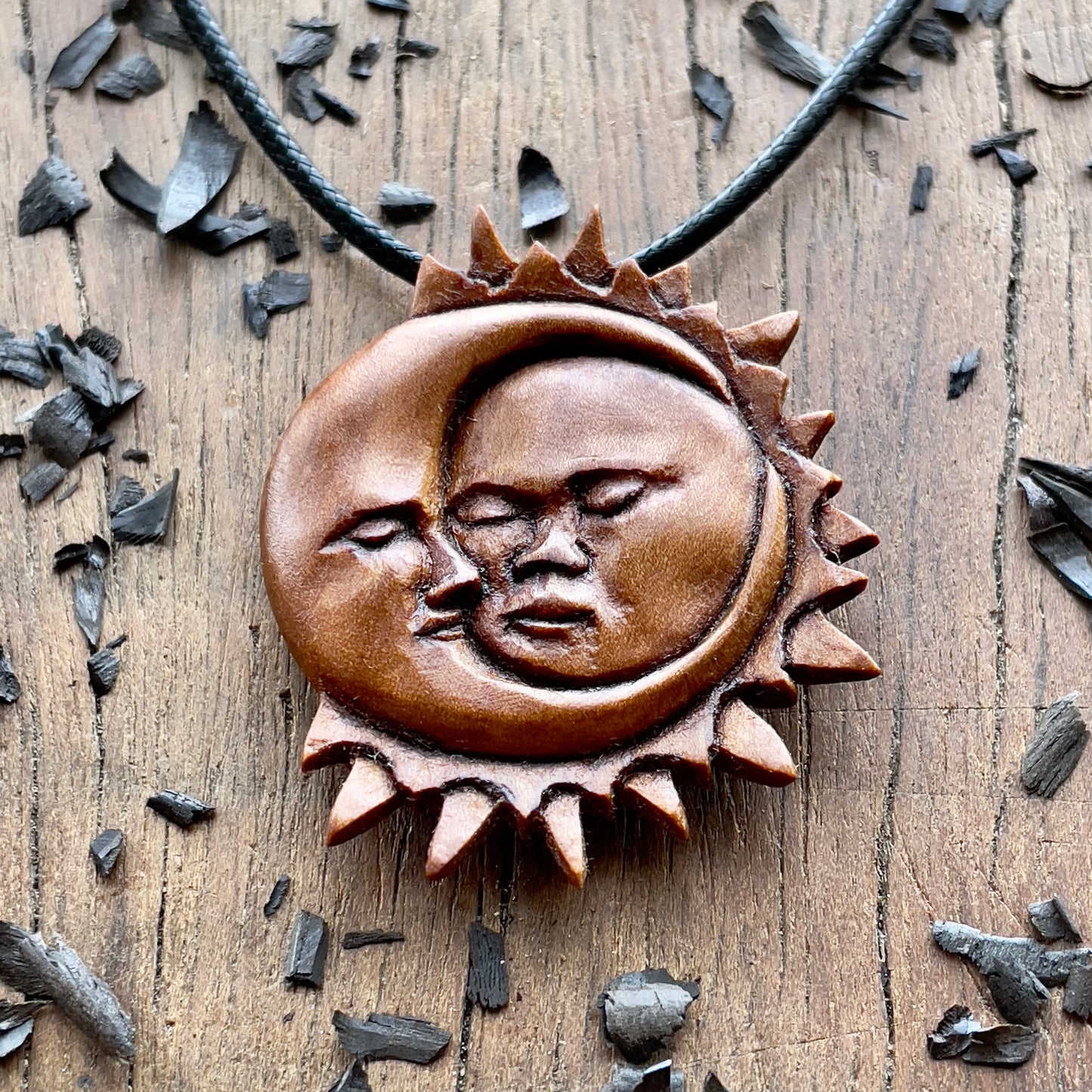 Sun And Moon Apricot Wood Pendant