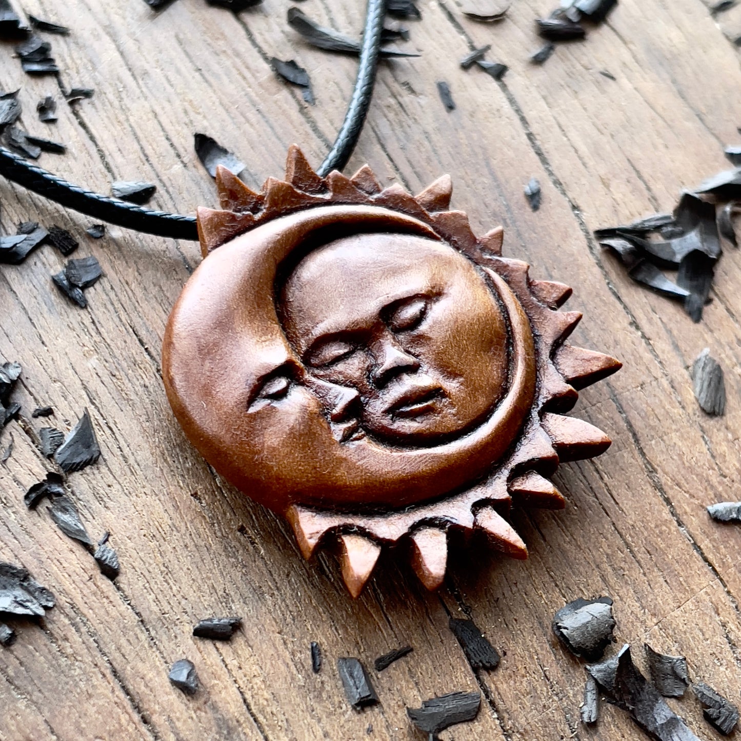 Sun And Moon Apricot Wood Pendant