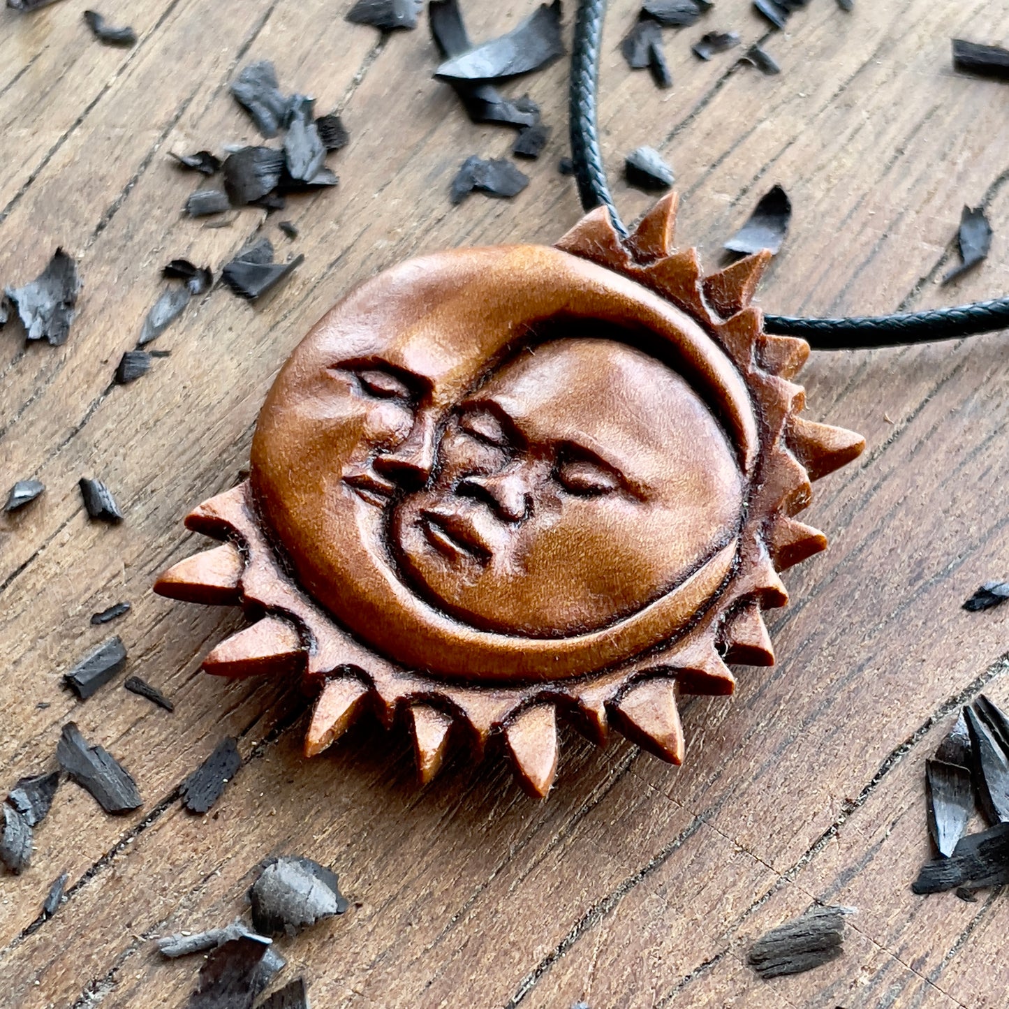 Sun And Moon Apricot Wood Pendant