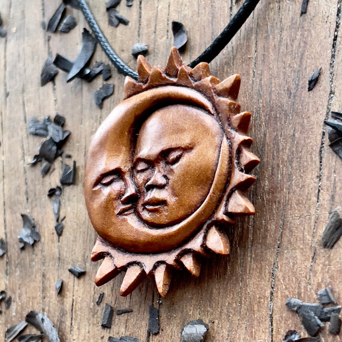 Sun And Moon Apricot Wood Pendant