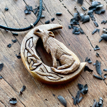Wolf on the Moon Pendant with Triquetra