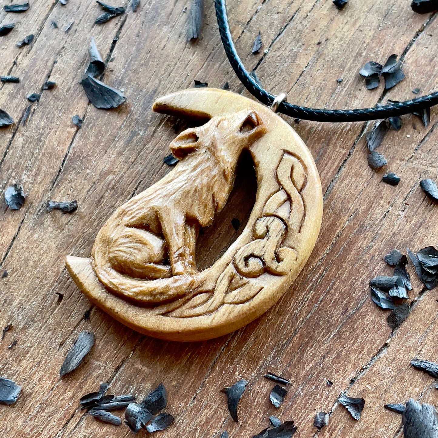 Wolf on the Moon Pendant with Triskelion
