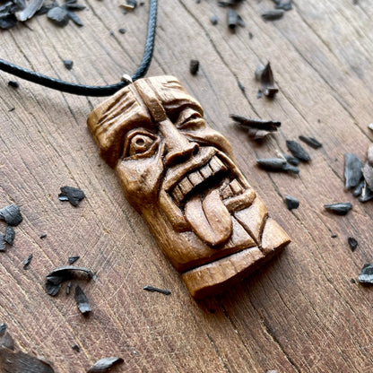 Winking Tiki Mask Black Walnut Pendant