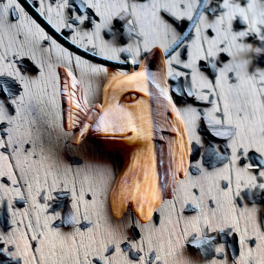 Wolf and Butterfly Pendant