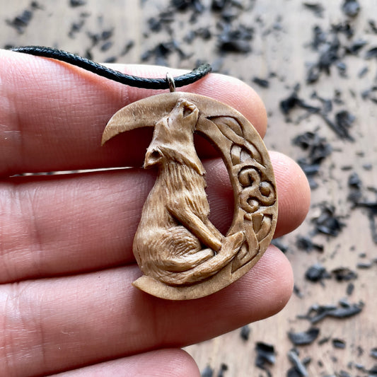 Wolf on the Moon Pendant with Triskelion