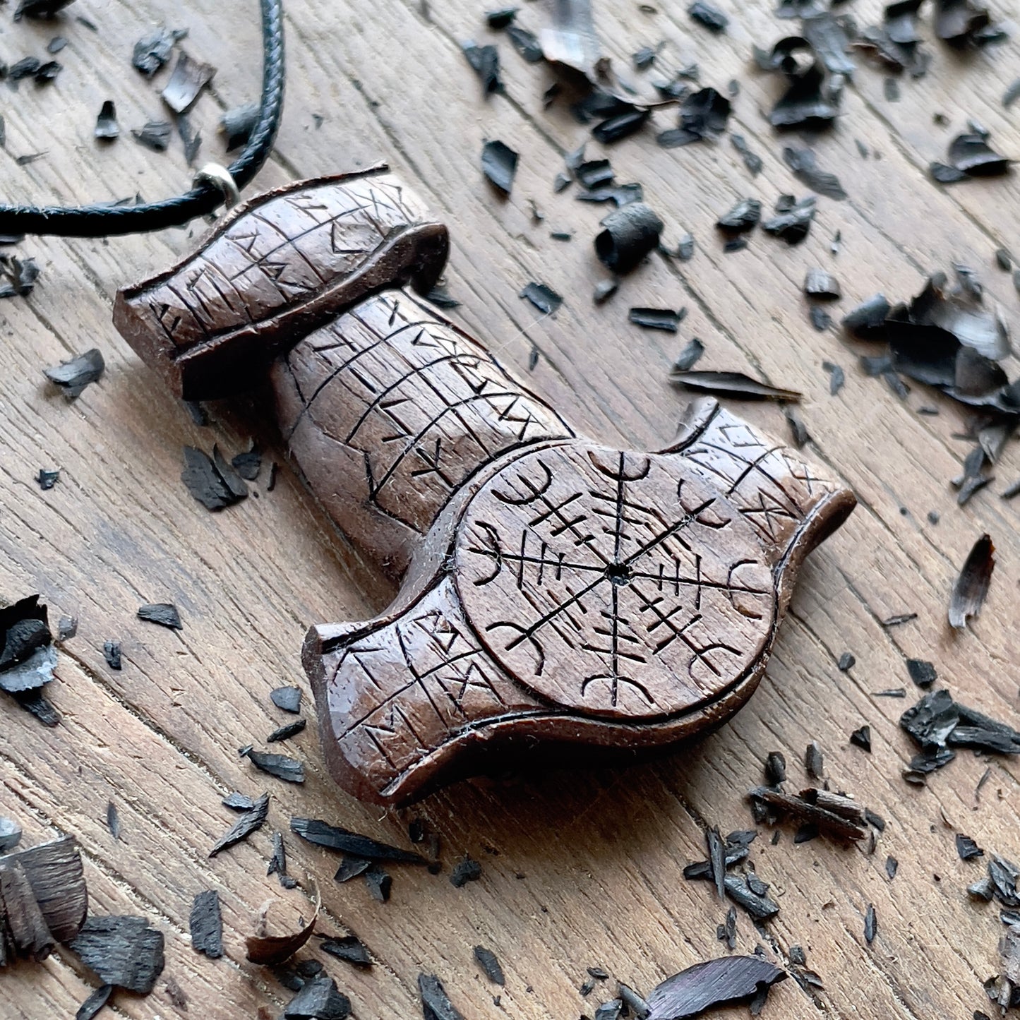 Mjölnir (Thor’s Hammer) Rune Pendant - Vegvísir or Helm of Awe