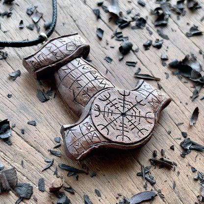 Mjölnir (Thor’s Hammer) Rune Pendant - Vegvísir or Helm of Awe