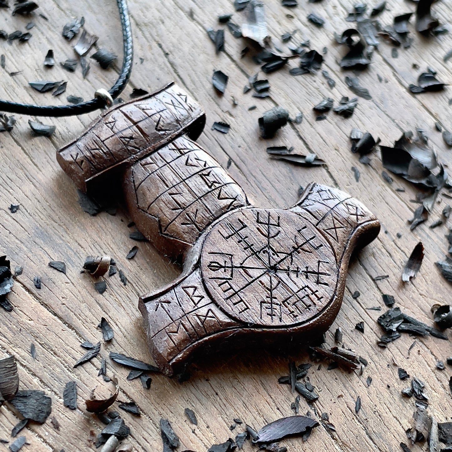 Mjölnir (Thor’s Hammer) Rune Pendant - Vegvísir or Helm of Awe