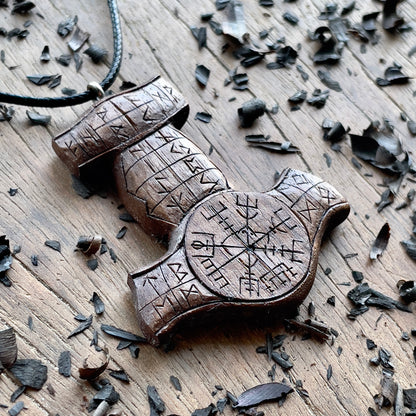 Mjölnir (Thor’s Hammer) Rune Pendant - Vegvísir or Helm of Awe