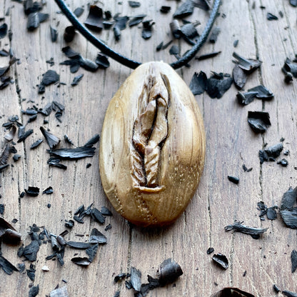 Vulva Oak Wood Pendant