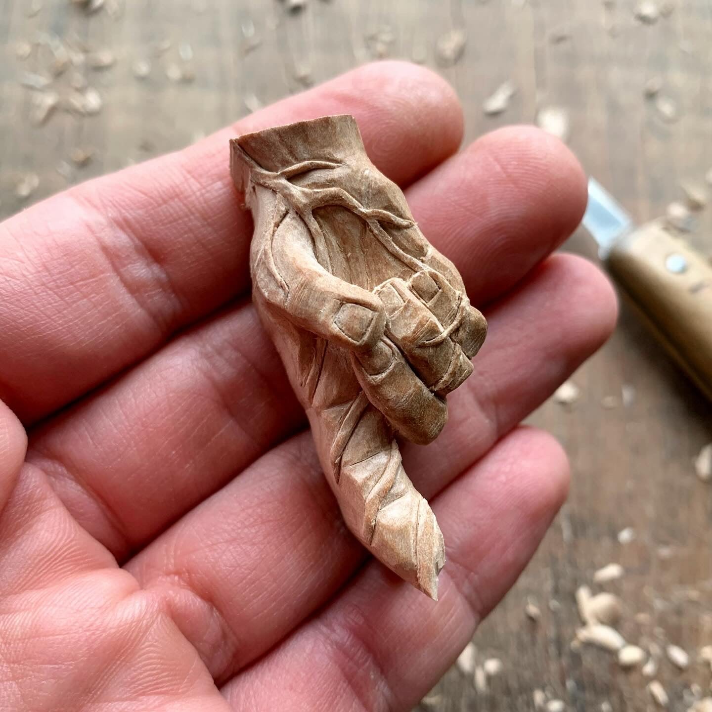 Hand With Branches Pear Wood Pendant