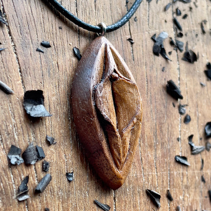 Vulva American Walnut Wood Pendant