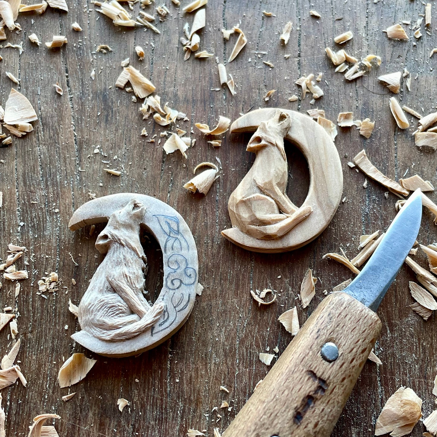 Wolf on the Moon Pendant with Triskelion