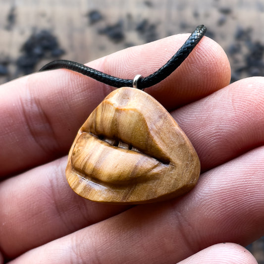 Sensual Lips Olive Wood Pendant