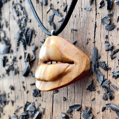 Sensual Lips Olive Wood Pendant