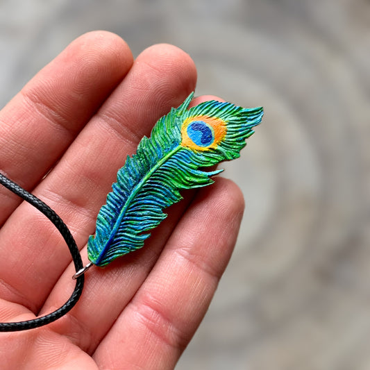 Peacock Feather Walnutood Pendant