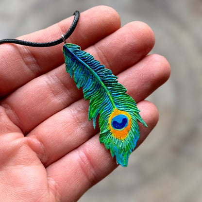 Peacock Feather Walnutood Pendant