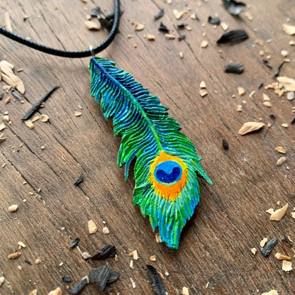 Peacock Feather Walnutood Pendant