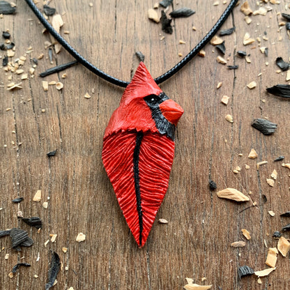 Cardinal Bird Head-Feather Walnut Wood Pendant