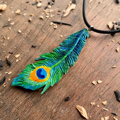 Peacock Feather Walnutood Pendant