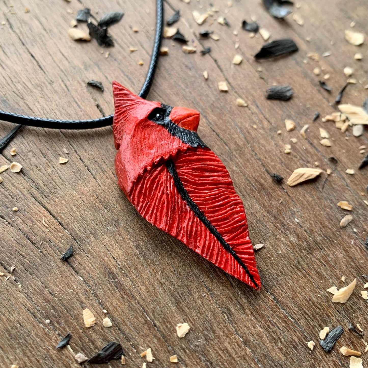 Cardinal Bird Head-Feather Walnut Wood Pendant