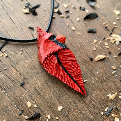 Cardinal Bird Head-Feather Walnut Wood Pendant