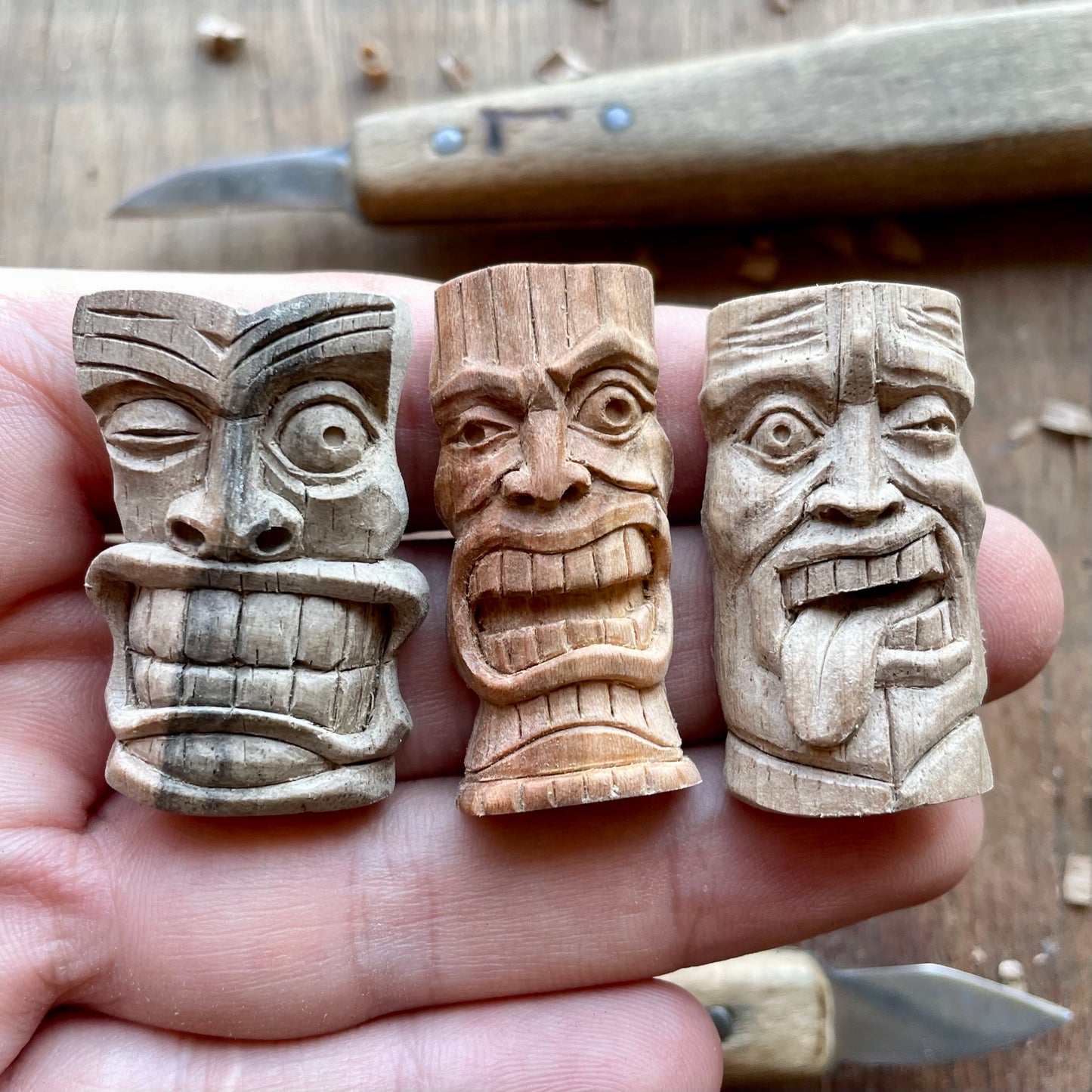 Winking Tiki Mask Black Walnut Pendant