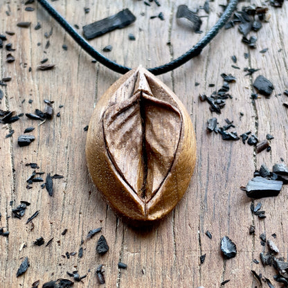 Vulva Walnut Wood Pendant