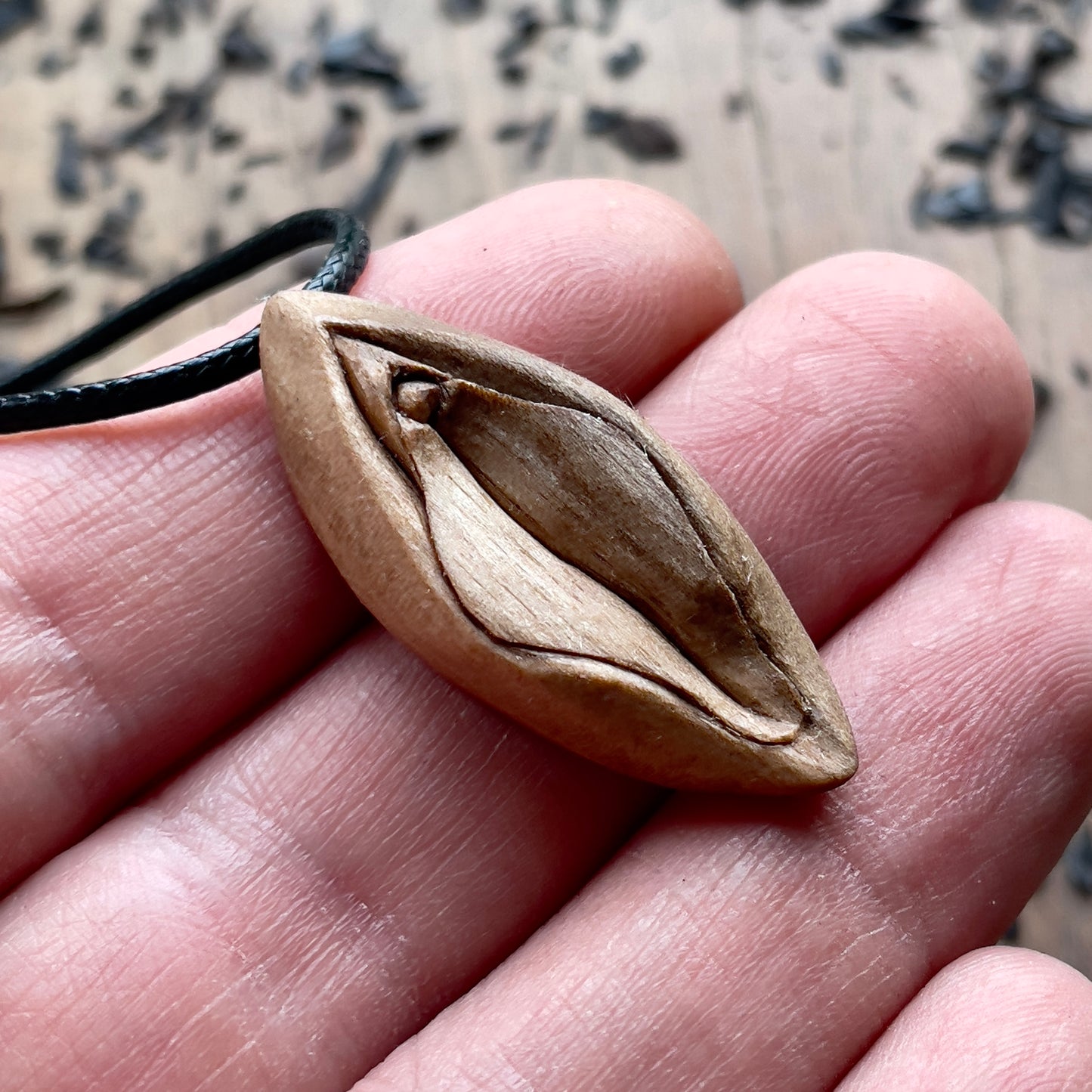 Vulva Italian Walnut Wood Pendant