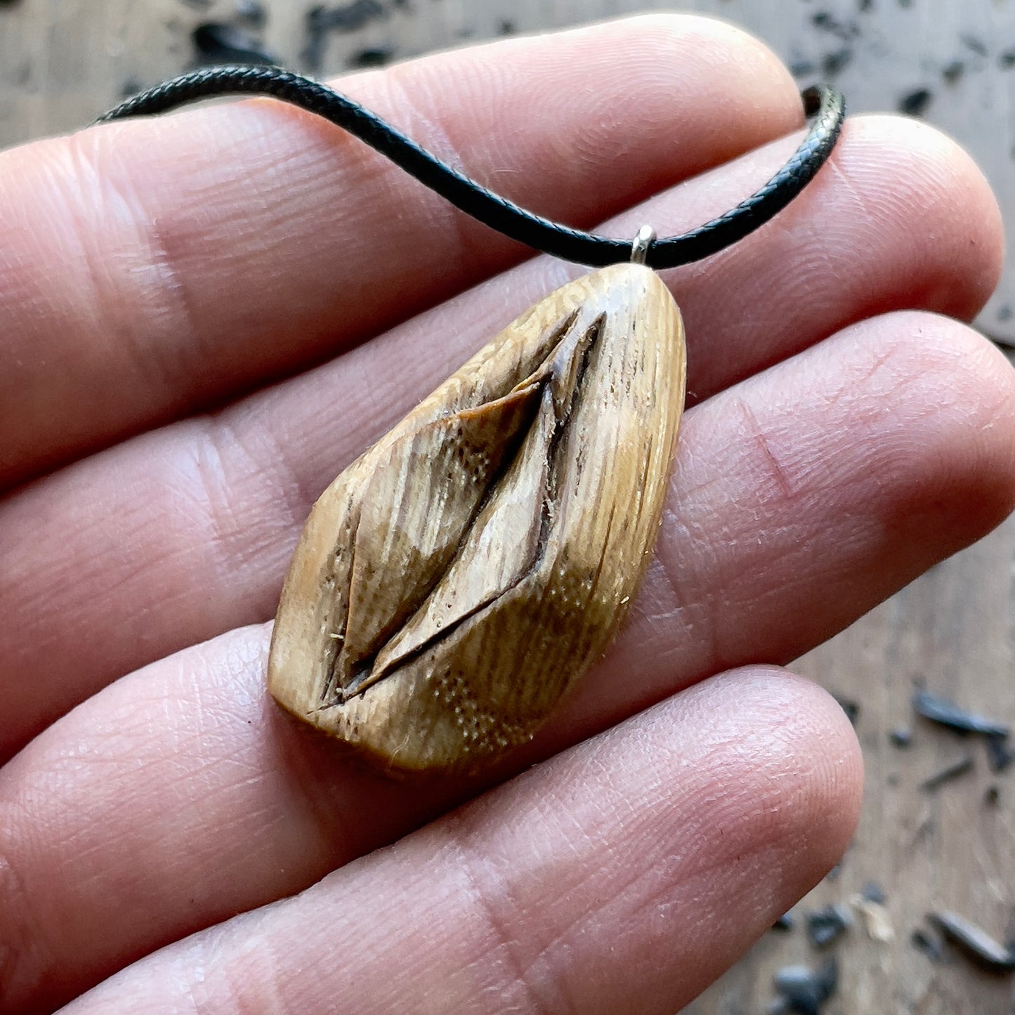 Vulva Pendant in Oak Wood