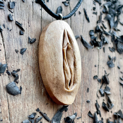 Vulva Italian Walnut Wood Pendant