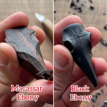 Raven Skull Helm Of Awe Ebony Wood Pendant