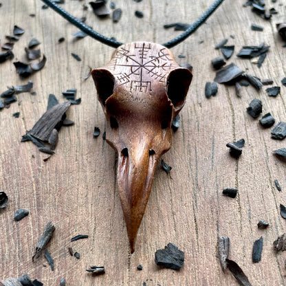Raven Skull “Vegvísir” Pendant