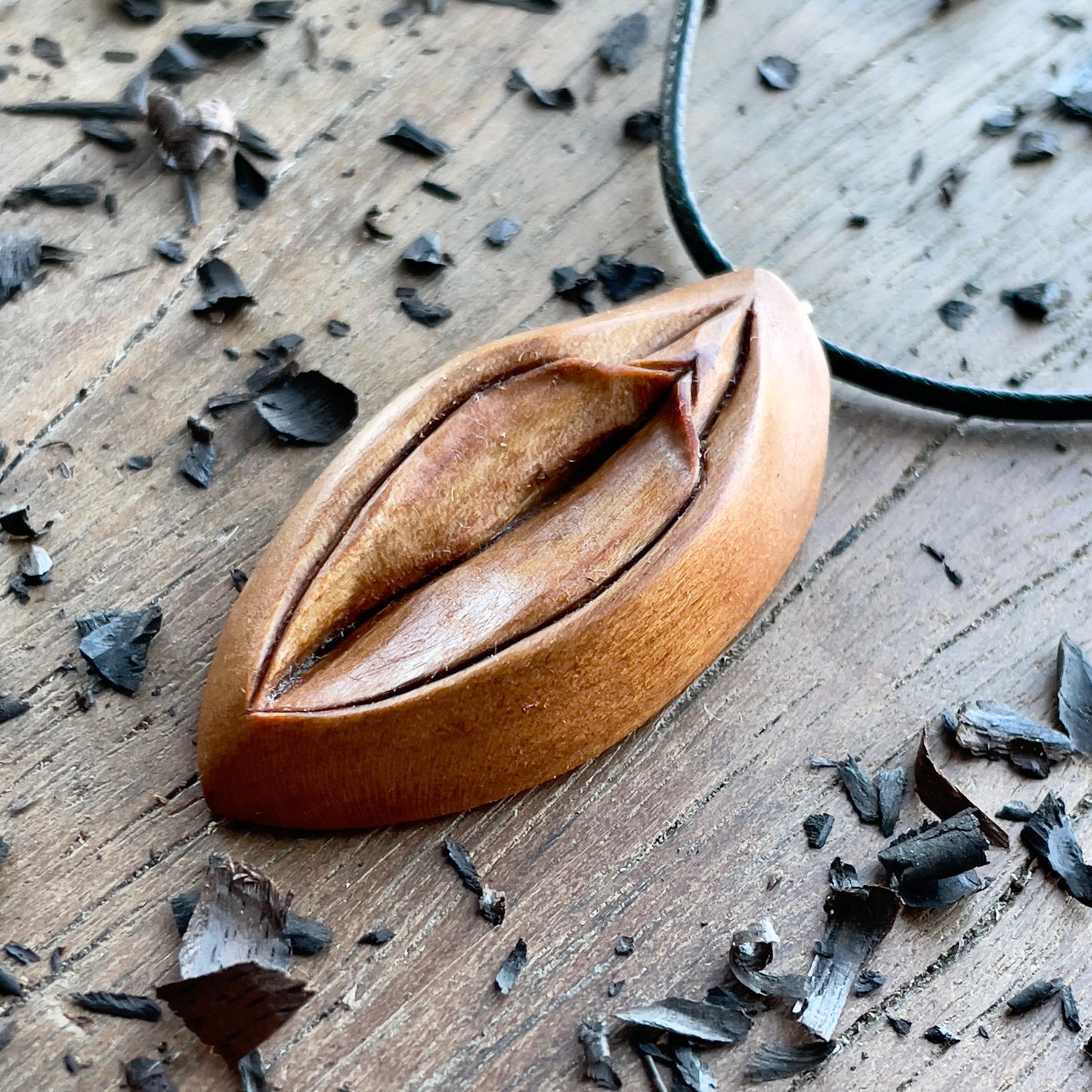 Vulva Pendant in Cherry Wood