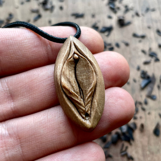 Vulva Italian Walnut Wood Pendant