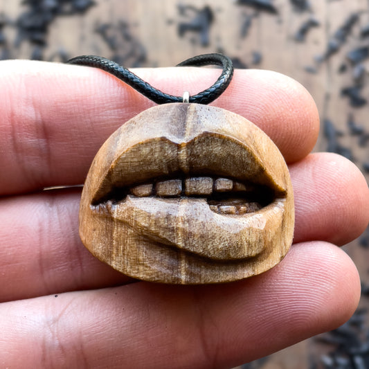 Biting Lips Walnut Wood Pendant