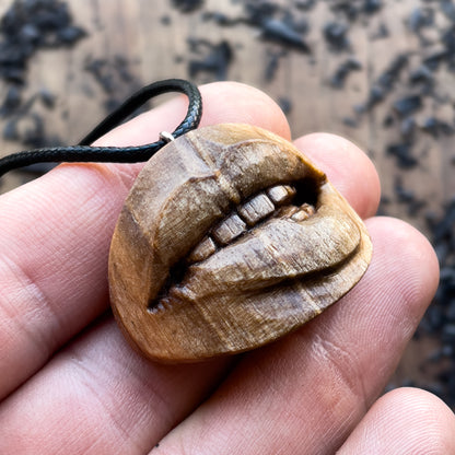 Biting Lips Walnut Wood Pendant