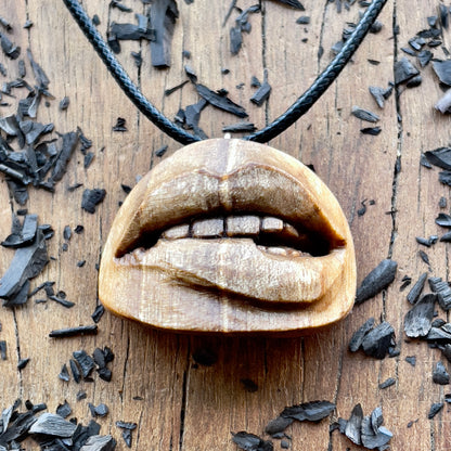 Biting Lips Walnut Wood Pendant