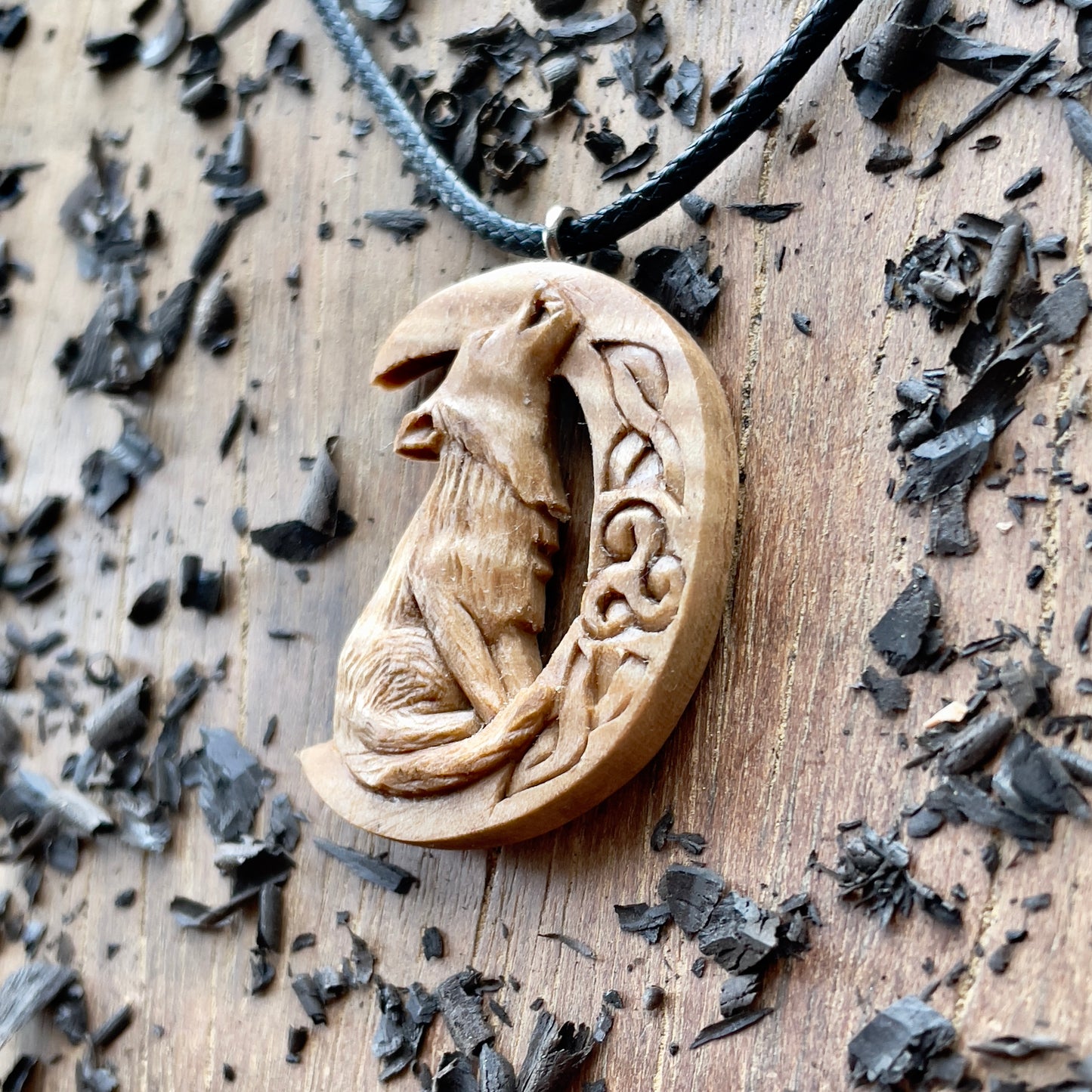 Wolf on the Moon Pendant with Triskelion