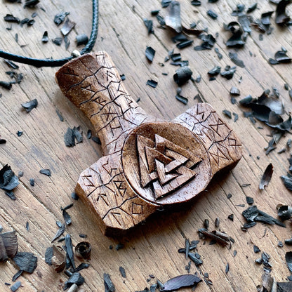 Mjölnir (Thor’s Hammer) Rune Pendant - Valknut or Triple Horn of Odin