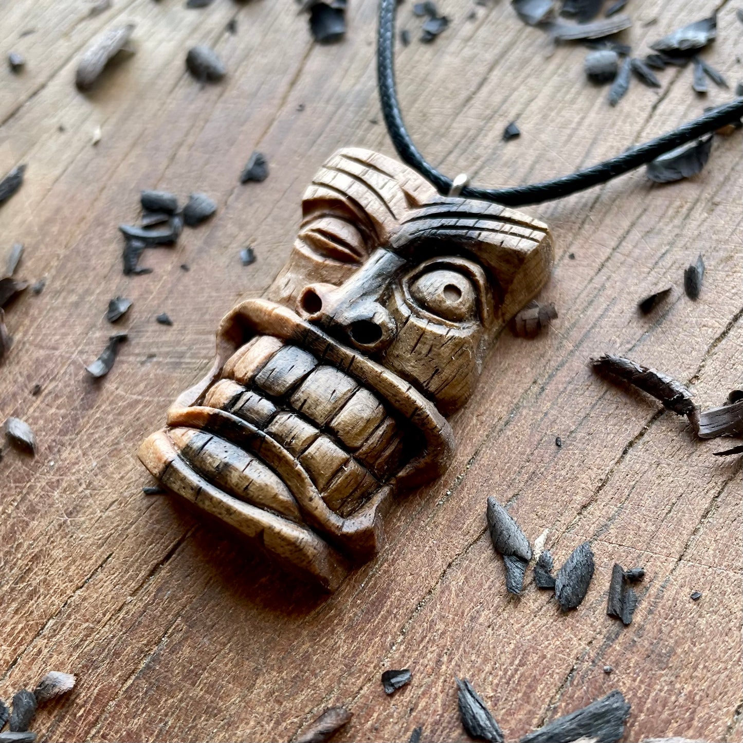 Winking Tiki Mask Italian Walnut Wood Pendant