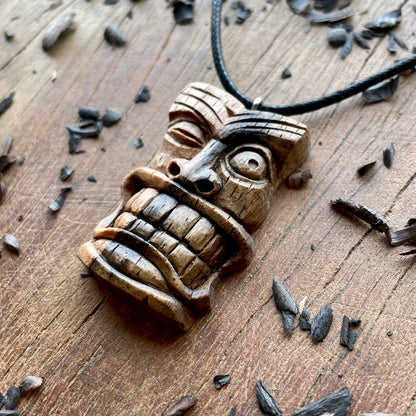 Winking Tiki Mask Italian Walnut Wood Pendant