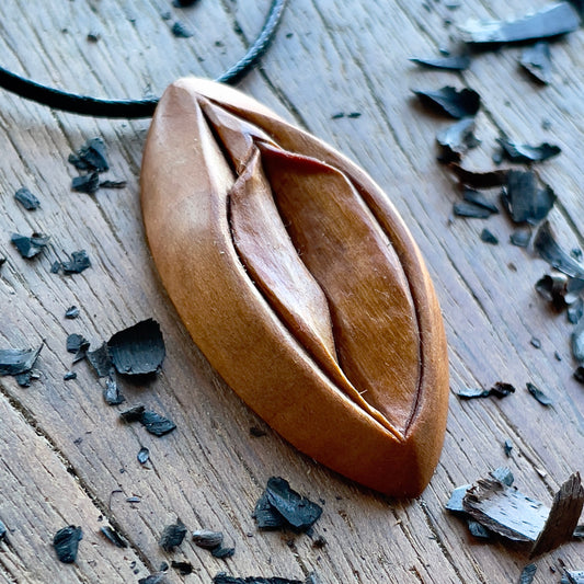 Vulva Pendant in Cherry Wood