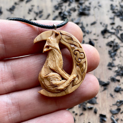 Wolf on the Moon Pendant with Triskelion